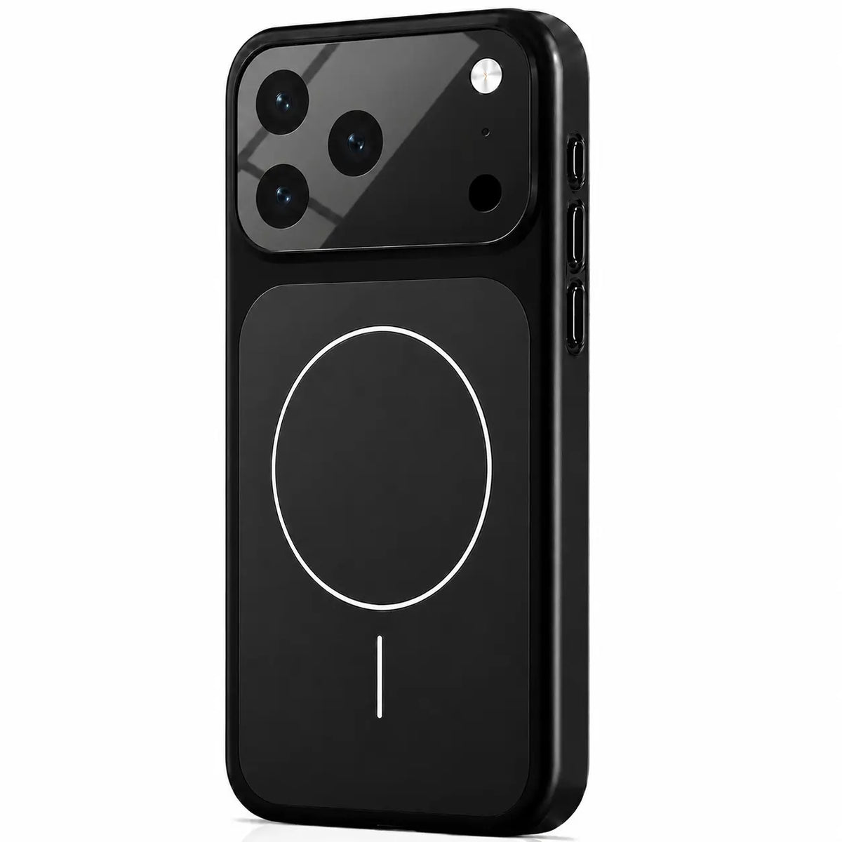 Black magnetic phone case with a matte back and raised camera cover on a white background #color_Midnight Black