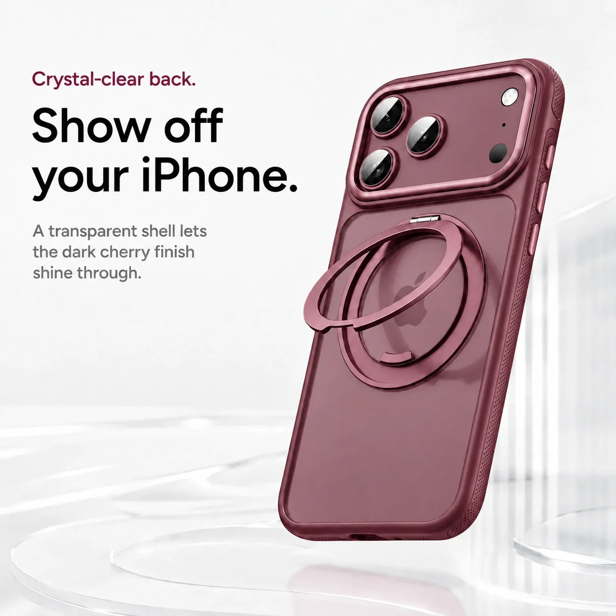 Cherry clear phone case showing the clear back over a matching cherry phone #color_Dark Cherry