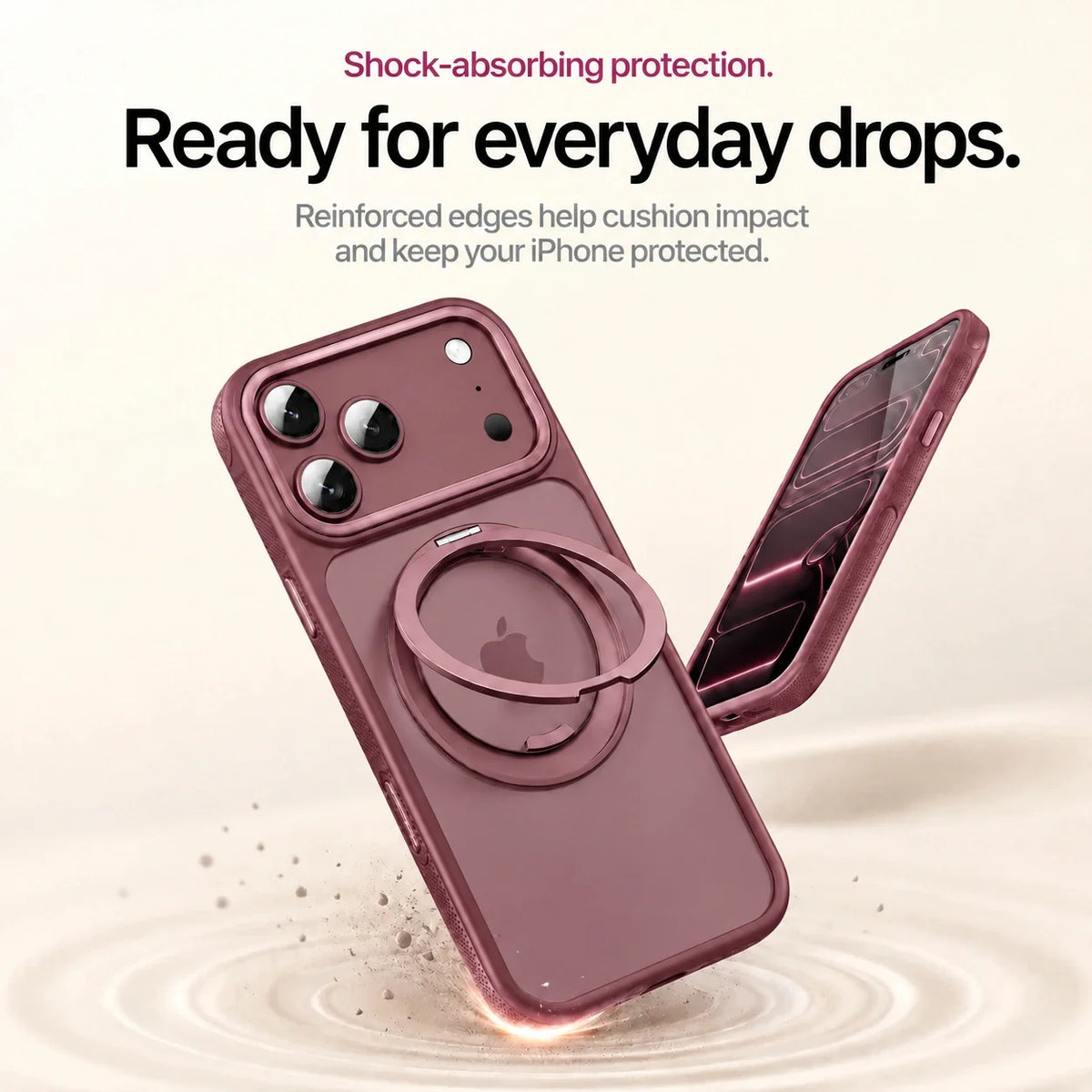 Cherry clear phone case illustrating protective edges during a drop #color_Dark Cherry