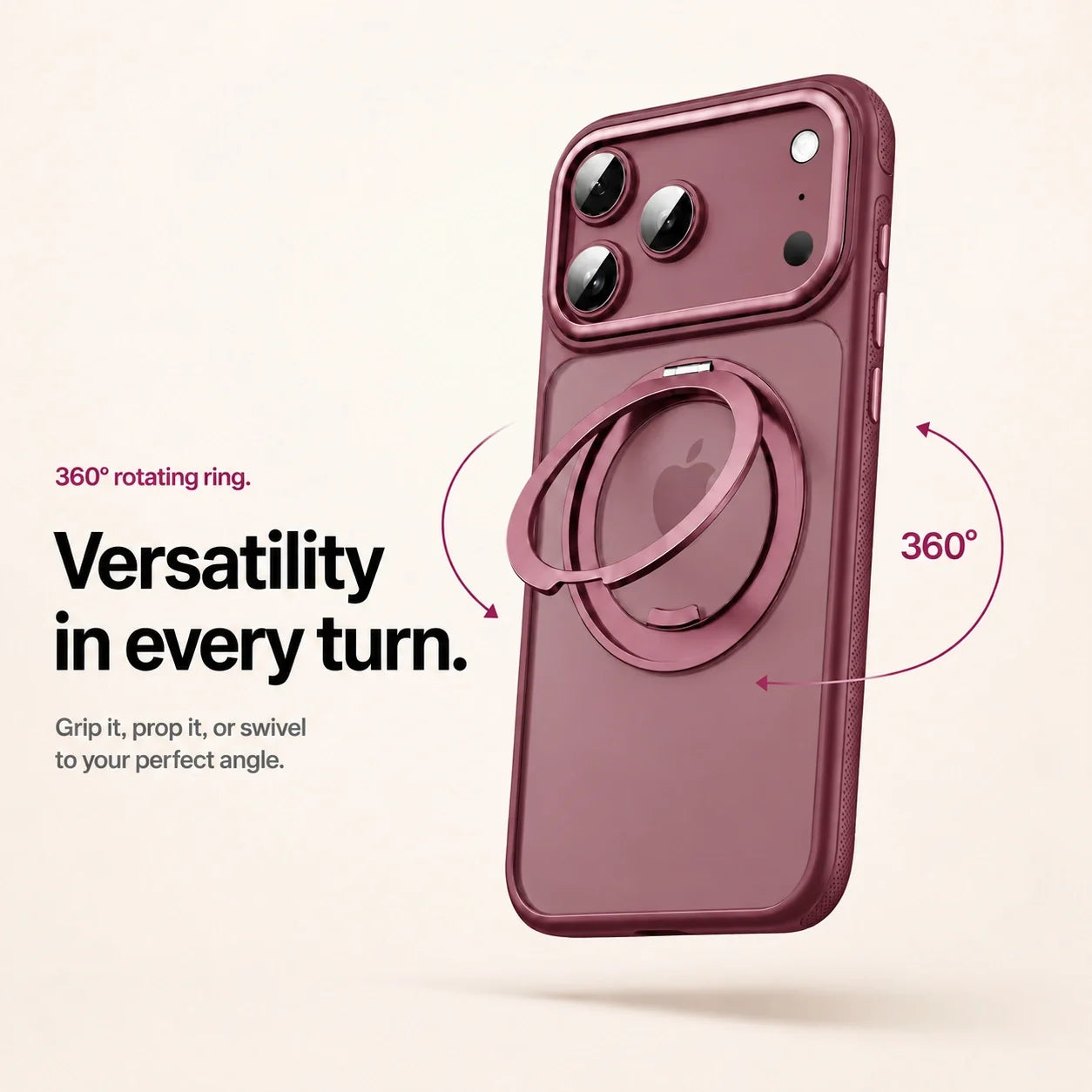 Cherry clear phone case showing the rotating ring and directional arrows #color_Dark Cherry