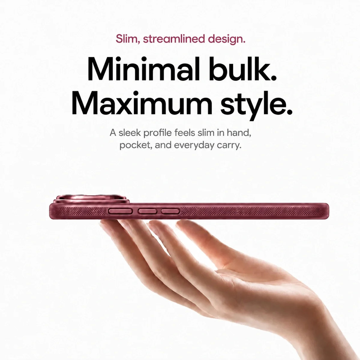 Cherry clear phone case resting on a hand in side profile #color_Dark Cherry