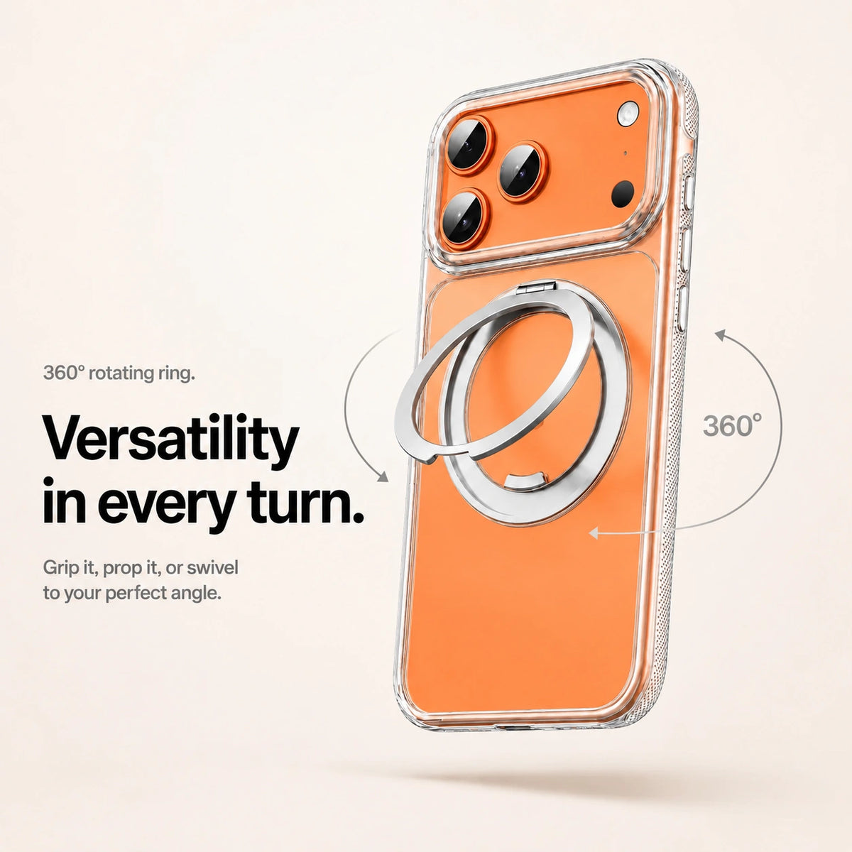 Clear magnetic phone case with an adjustable metal ring and a 360 degree rotation graphic #color_Transparent