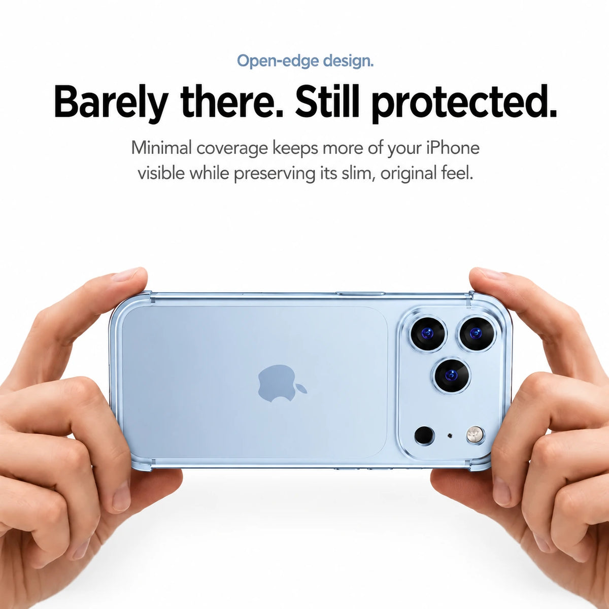 Light blue minimal metal phone case held horizontally in two hands #color_Light Blue