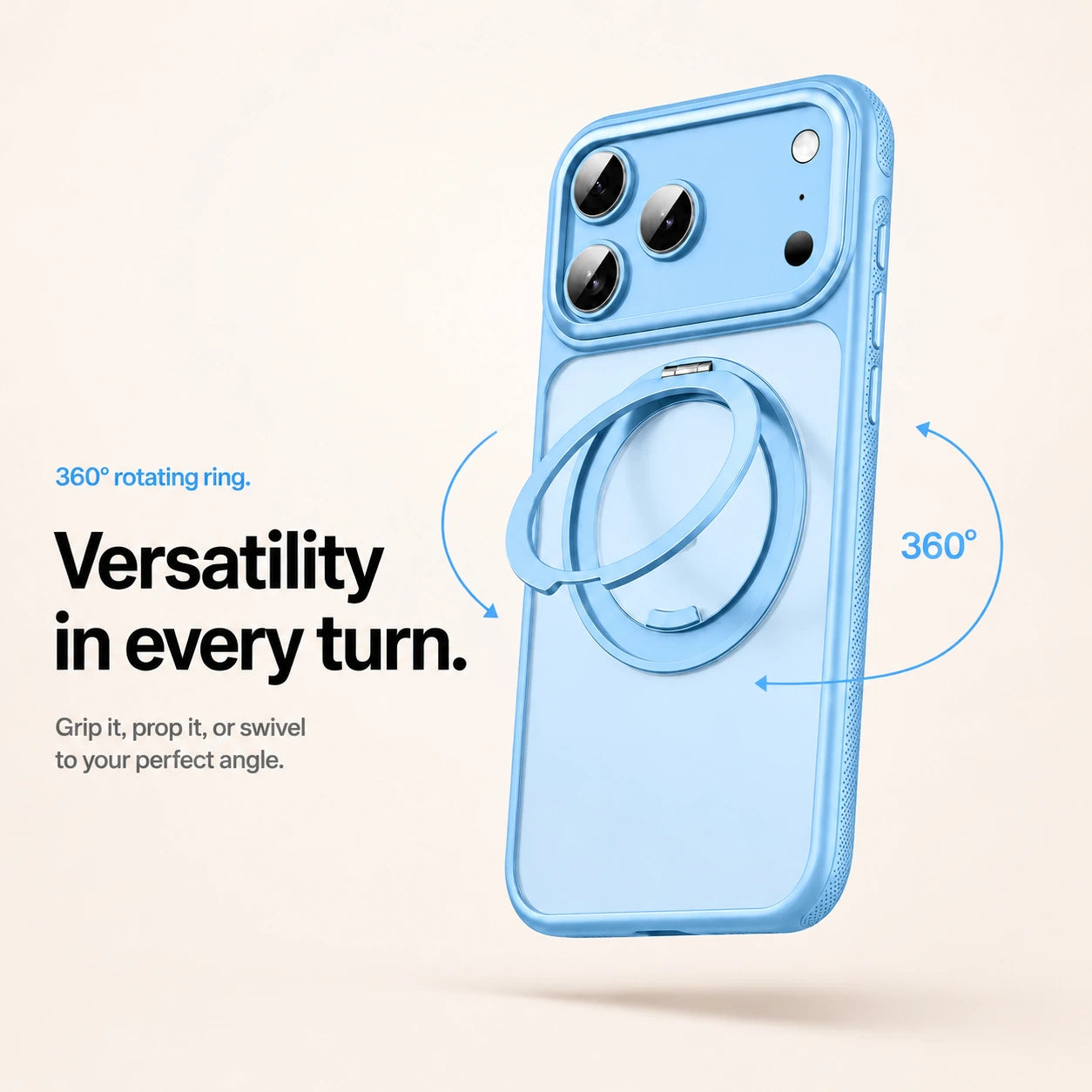 Light blue magnetic phone case with an adjustable metal ring and a 360 degree rotation graphic #color_Light Blue