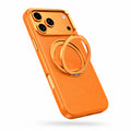 Orange leather phone case with an open rotating ring stand on a white background #color_Cosmic Orange