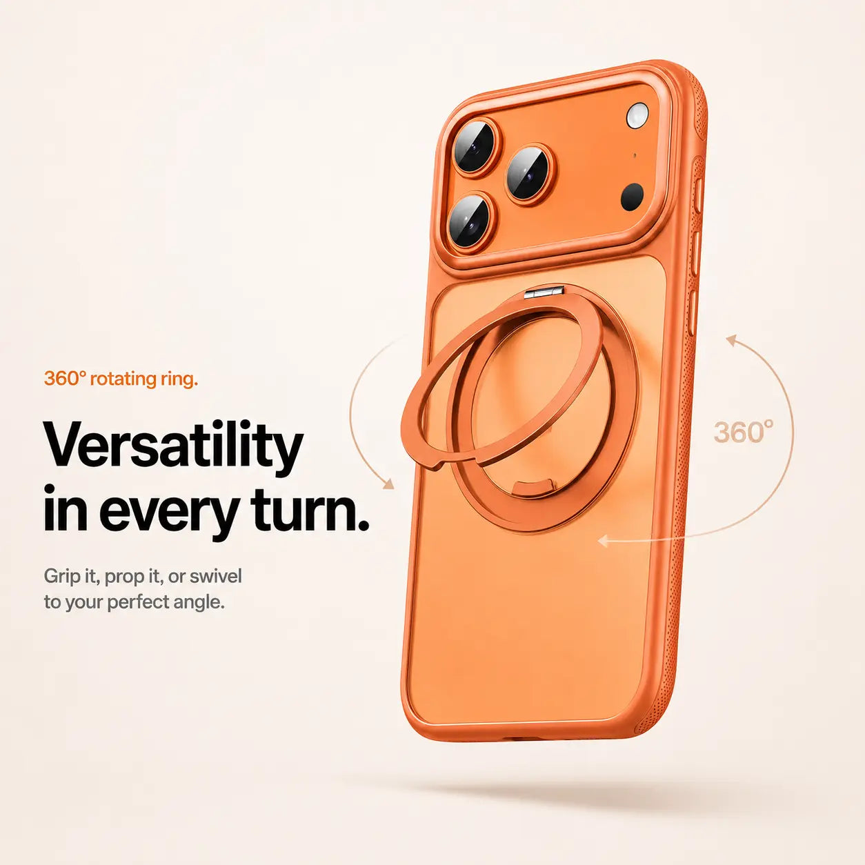 Orange magnetic phone case with an adjustable metal ring and a 360 degree rotation graphic #color_Cosmic Orange