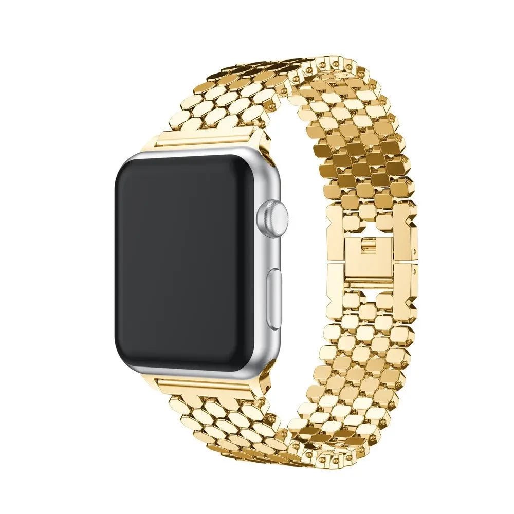 Elegant stainless steel Apple Watch band for women with a polished slim-link design, perfect for formal and casual wear.