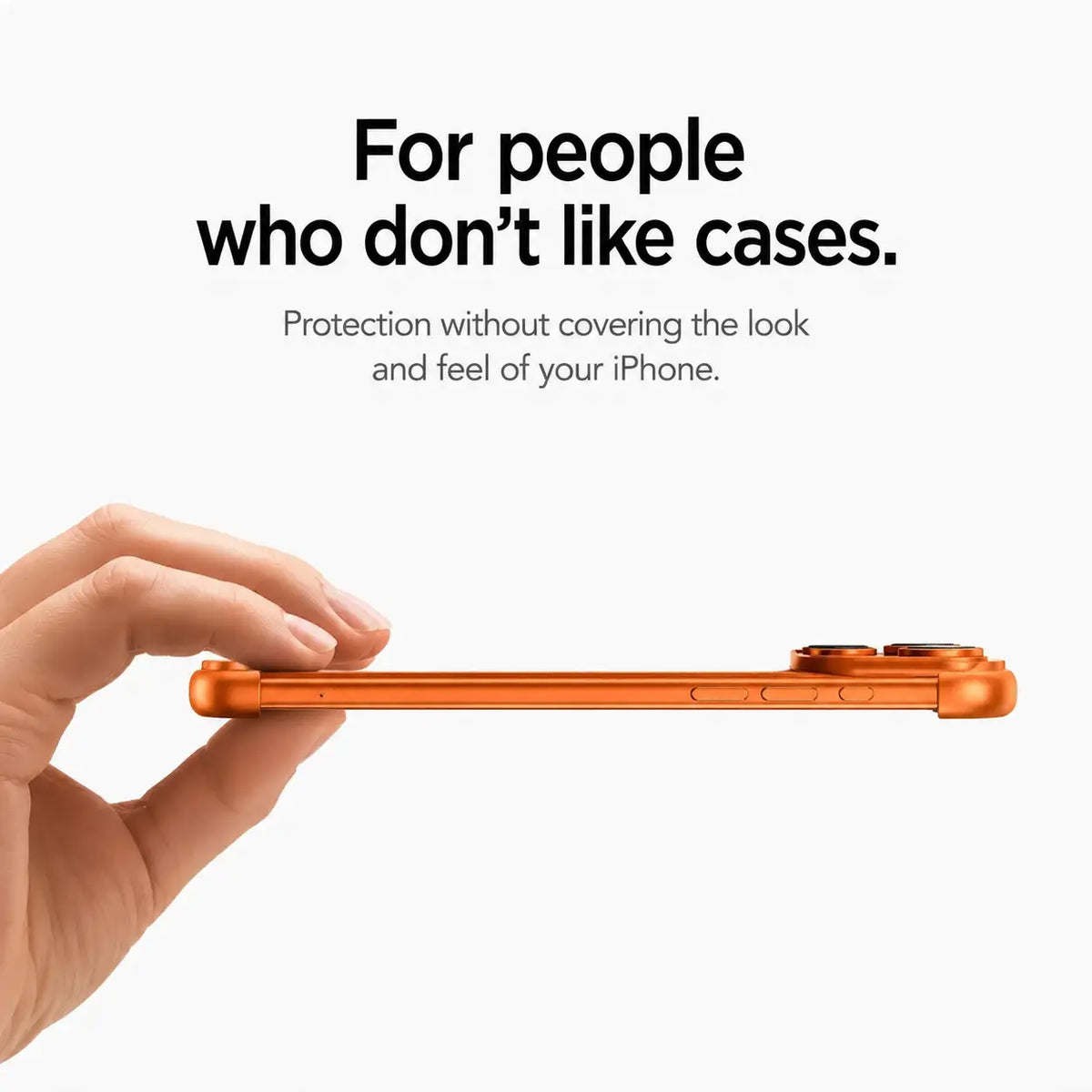 Side profile of the orange Edge Air ultra-thin iPhone bumper case