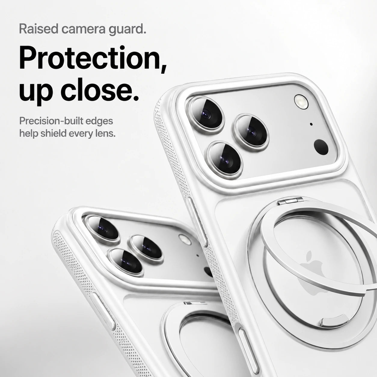 White magnetic phone cases shown in close-up with raised camera guards #color_Polar White
